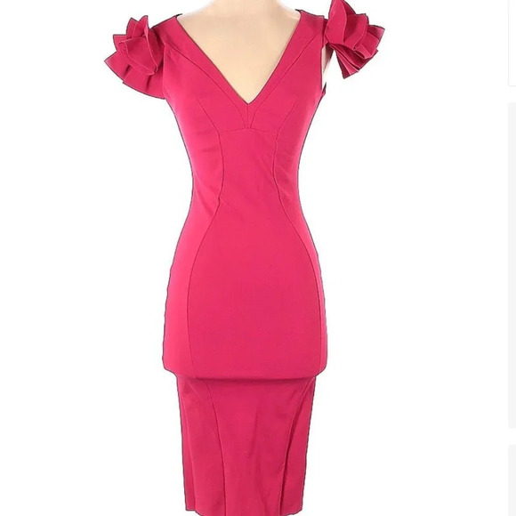 CHIARA BONI LA PETITE ROBE Belvis Rosette Bodycon Cocktail Dress Sz 2 =Size 38
